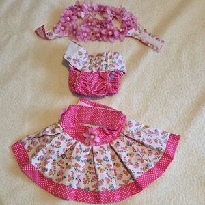 HANDMADE Dog (F) Pink Floral/ Polka Dot Interchangeable Bikini 4 Piece Set